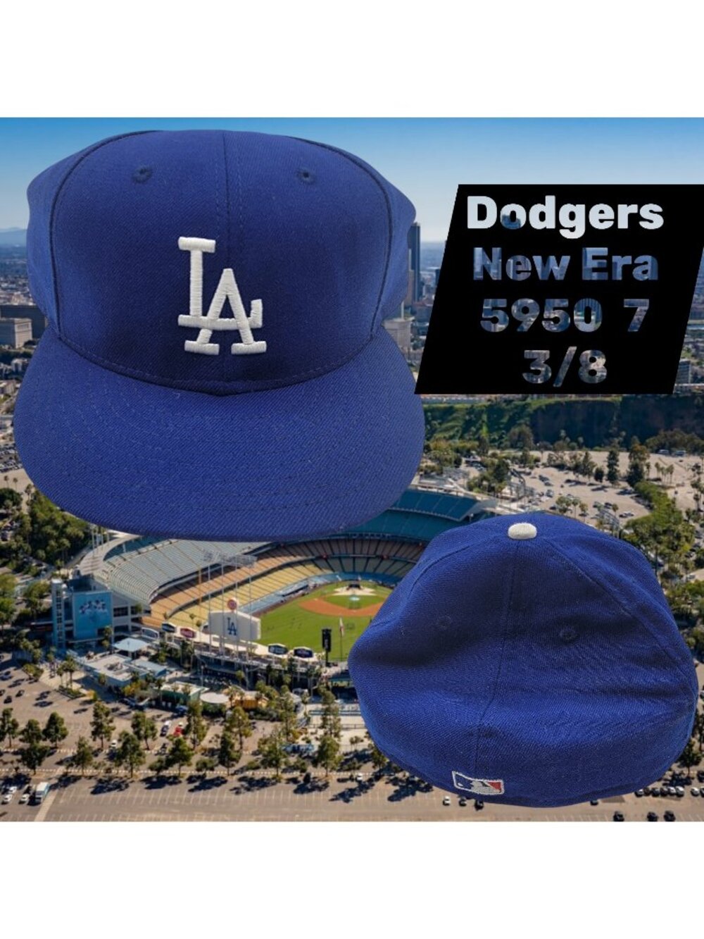 Los Angeles Dodgers New Era 5950 Fitted Hat Size 7 3/8 100% Wool Made in usa
